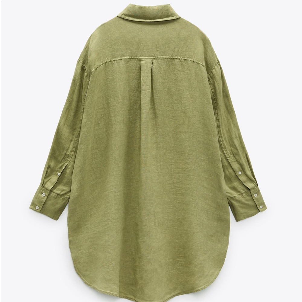 NWT ZARA 100% LINEN OVERSIZED GREEN SHIRT - Picture 10 of 14